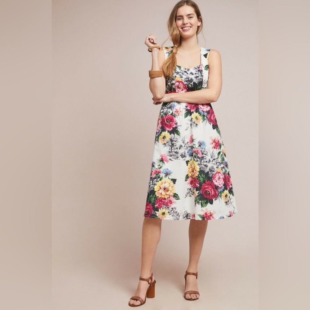 ANTHROPOLOGIE AMELIA FLORAL PRINT MIDI DRESS